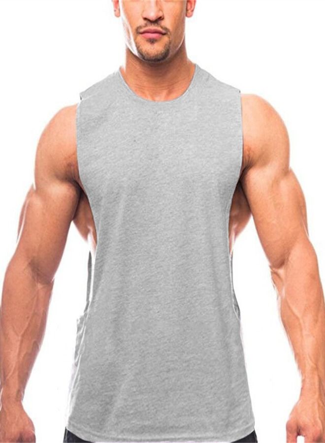Casual Round Neck Sleeveless T-Shirt Grey