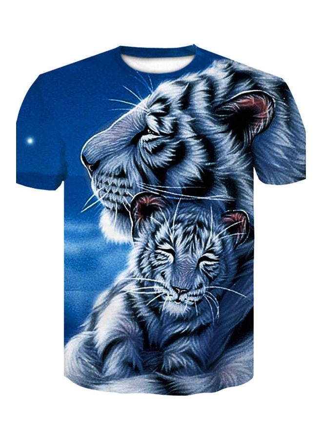 3D Tiger Printed T-Shirt Blue/White