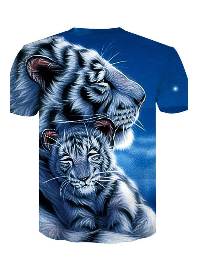 3D Tiger Printed T-Shirt Blue/White