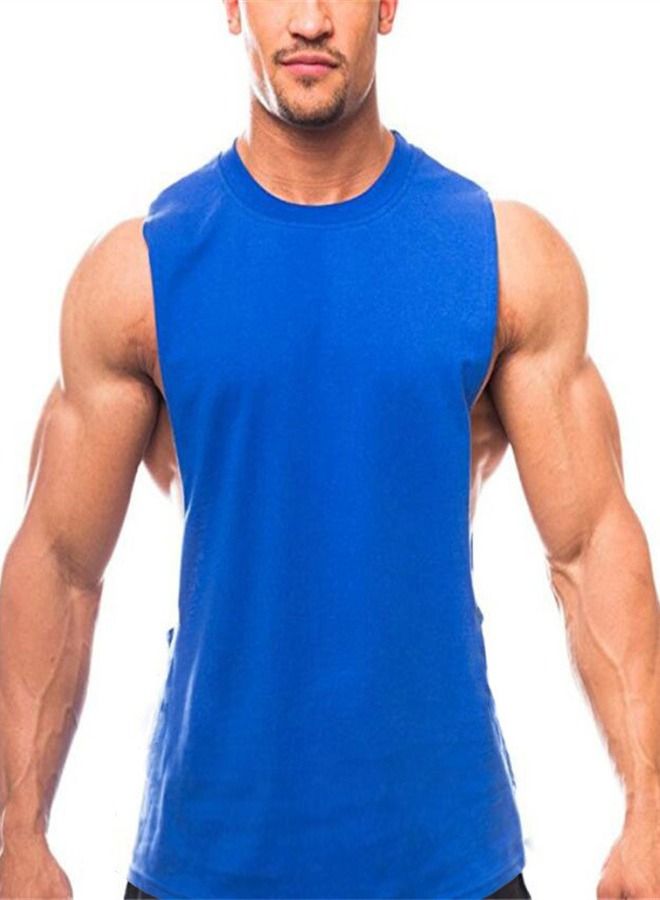 Casual Round Neck Sleeveless T-Shirt Blue