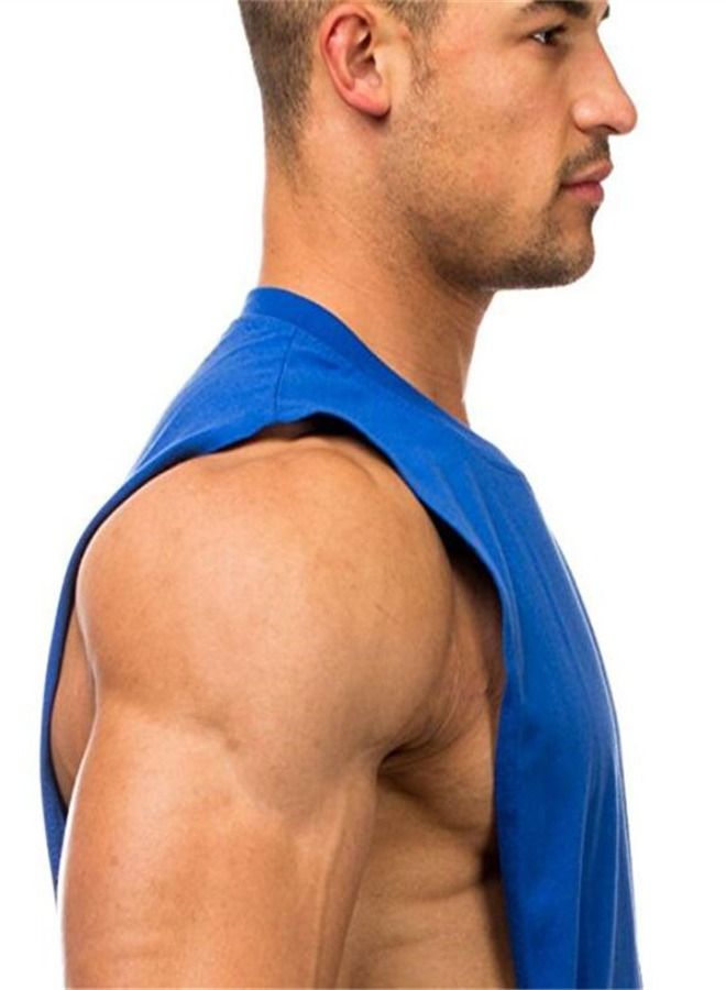Casual Round Neck Sleeveless T-Shirt Blue