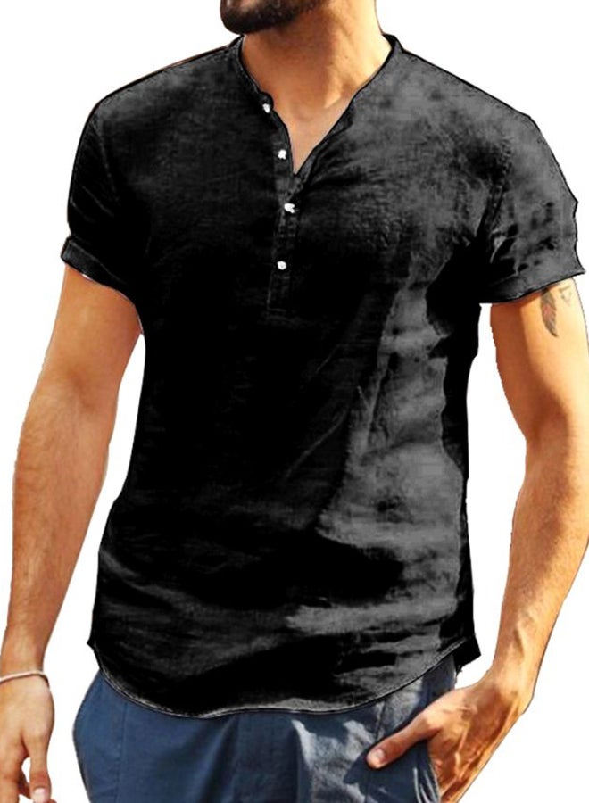 Solid V-Neck T-Shirt Black