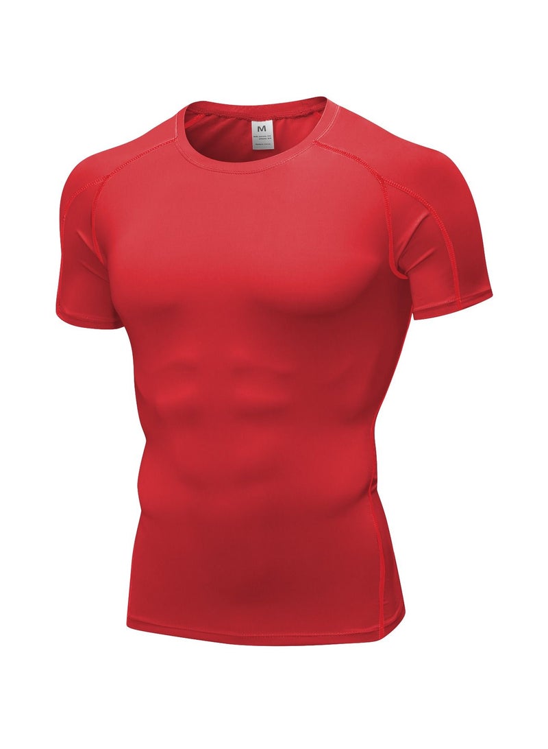 Men Quick Dry Breathable Elastic T-Shirt Red