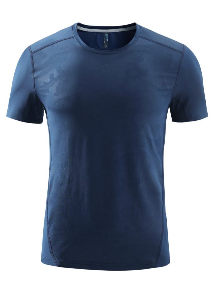 Men Quick Dry Breathable Elastic T-Shirt Dark Blue