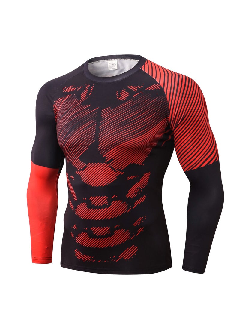 Men Quick Dry Breathable Long Sleeve T-Shirt Black/Red