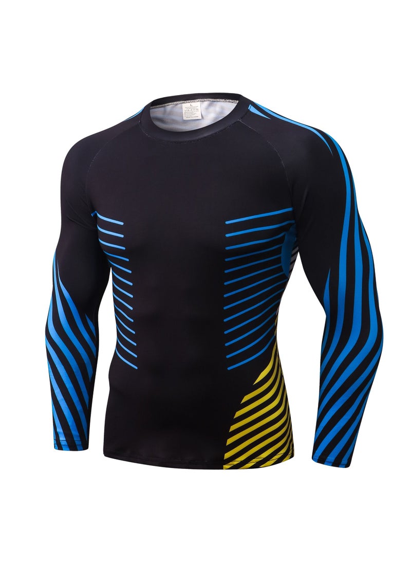 Men Quick Dry Breathable Long Sleeve T-Shirt Black/Blue