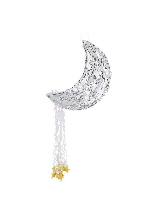 Pull String Crescent Moon Pinata For Birthday Party Bridal Shower Baby Shower Twinkle Twinkle Little Star Gender Reveal Party Decorations Silver Foil (17 X 11 X 3 In)