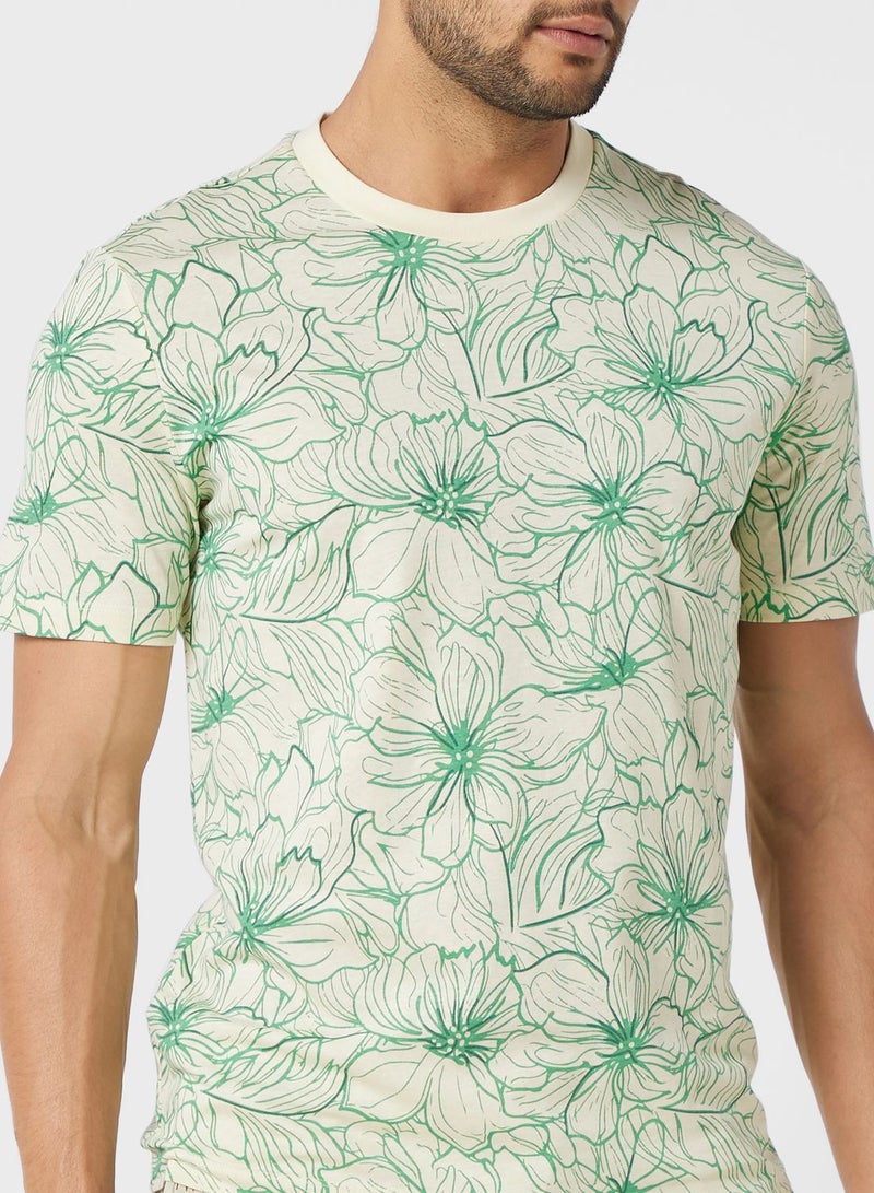 Floral Print Crew Neck T-Shirt