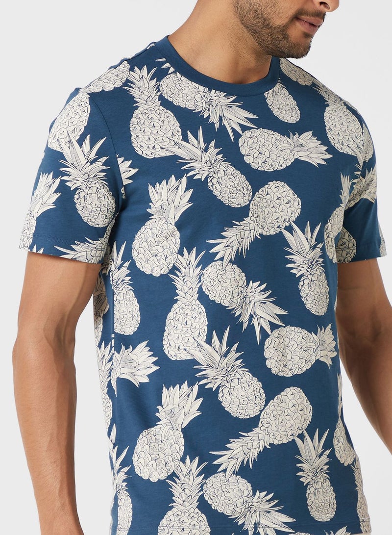Pineapple Printed Crew Neck T-Shirt