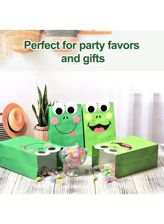 Frog Party Favor Supplies Set Include Frog Party Paper Bags Candy Gift Bag And Frog Stickers For Kids Animal Lover Cute Cartoon Shower Frog Themed Birthday Party Decorations Green(25)