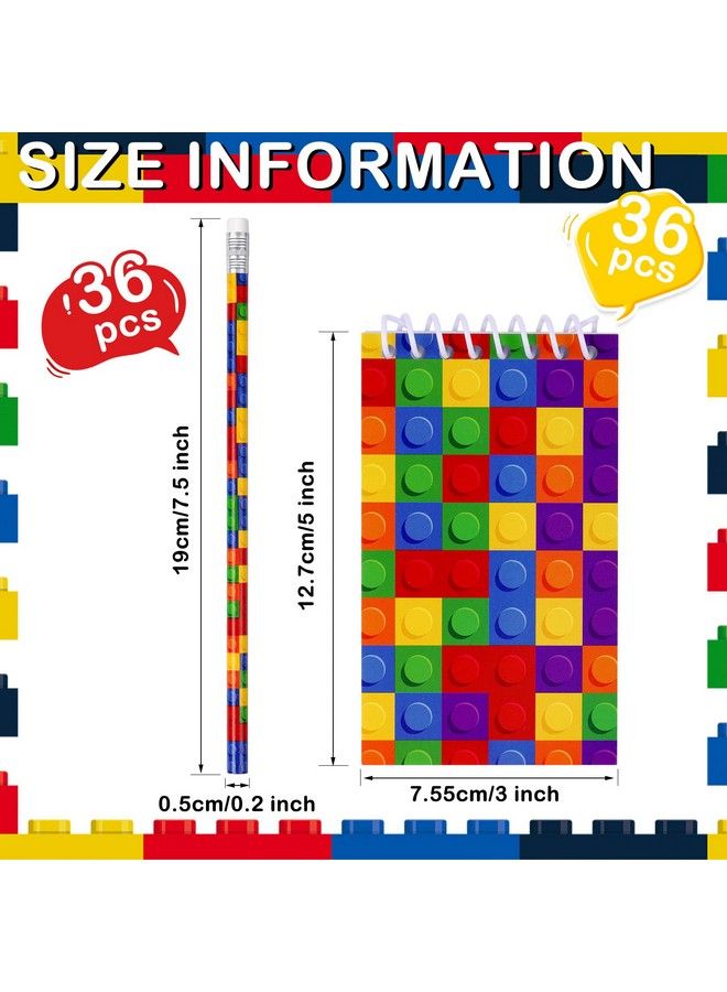 36 Sets Toy Brick Pencils Mini Building Block Notebooks Building Block Wood Pencils With Erasers Spiral Notepads Mini Notepad Building Block Party Decorations For Kids Party Favors Goodie Bag Stuffers