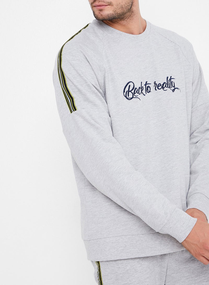 Slogan Embroidered Sweatshirt Light Grey Melange