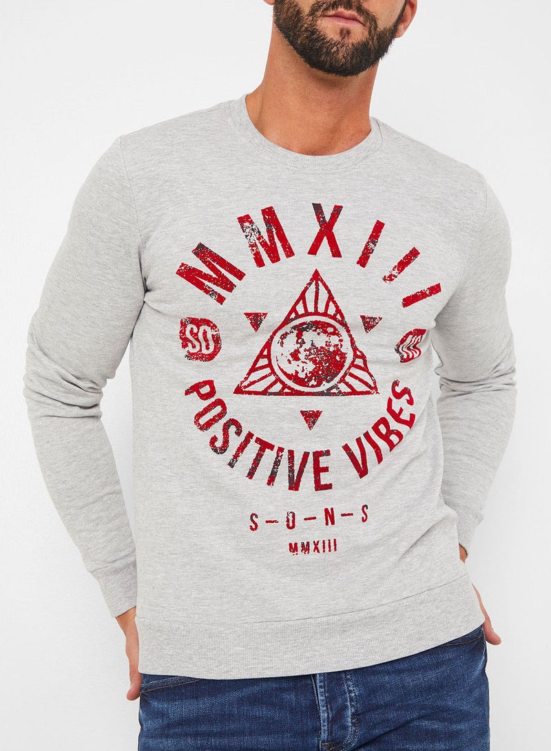Flocked Print Sweatshirt Grey Melange