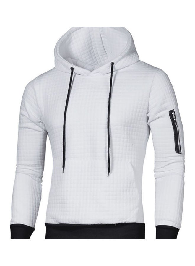 Solid Jacquard Warm Hooded Pullover White