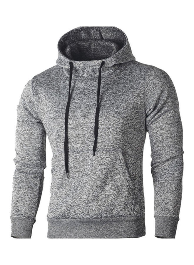 Solid Drawstring Detail Hoodie Grey