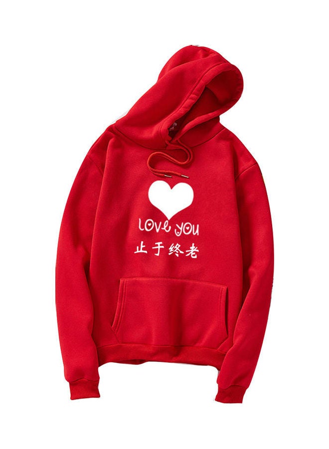 Thicken Casual Loose Printing Hooded Sweatshirts Red