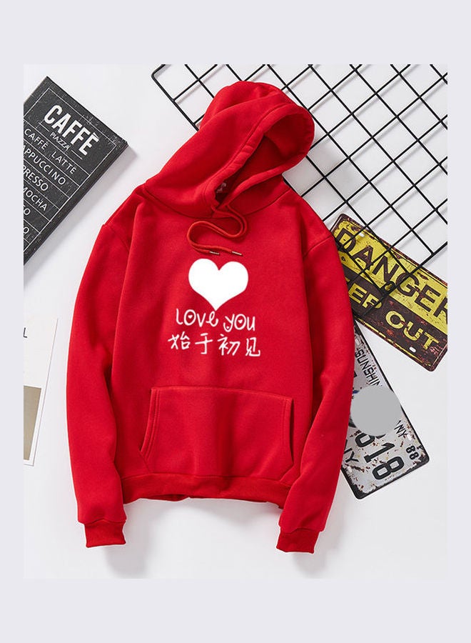 Thicken Casual Loose Printing Hooded Sweatshirts Red