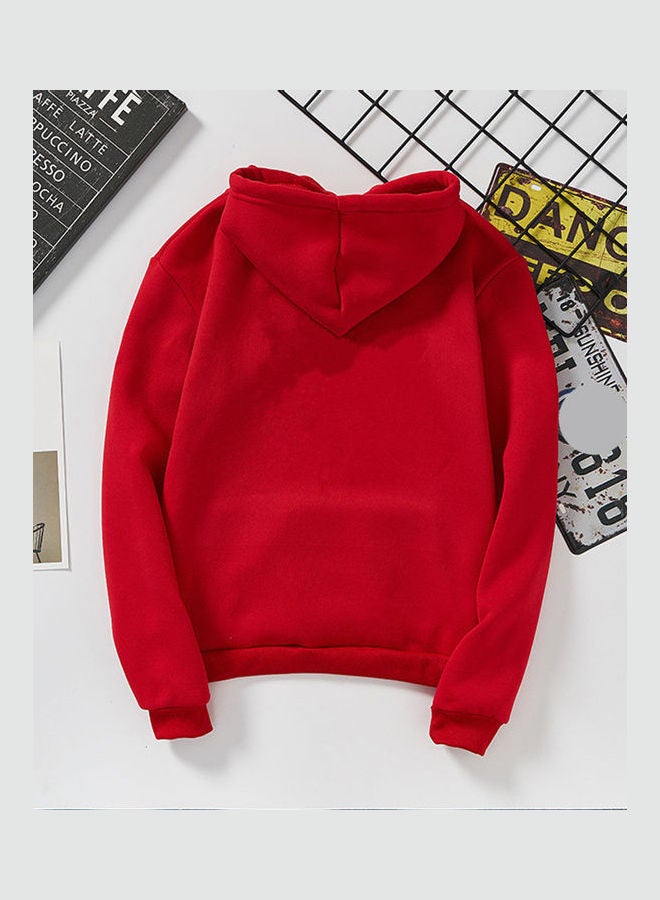 Thicken Casual Loose Printing Hooded Sweatshirts Red