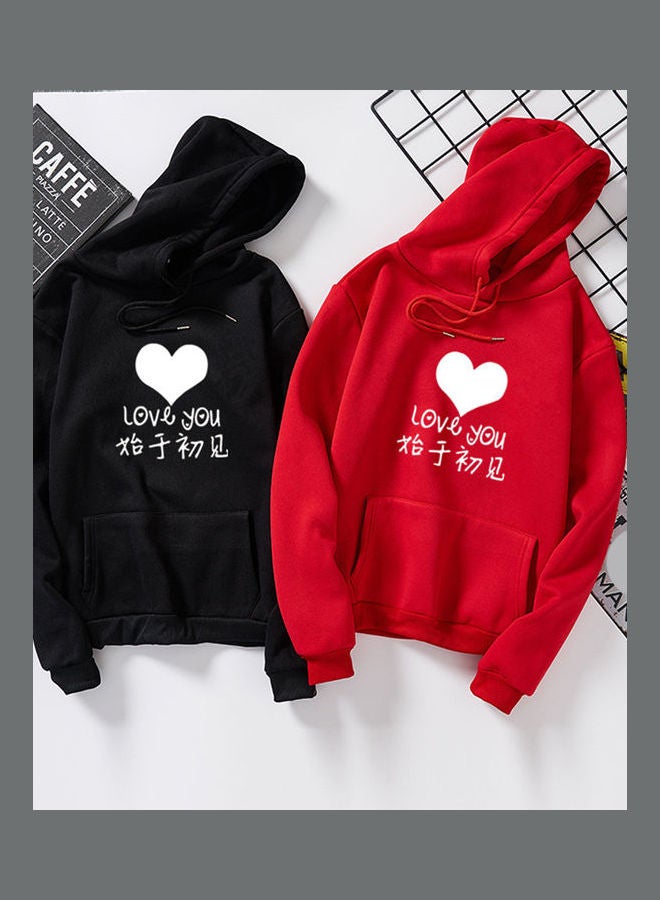 Thicken Casual Loose Printing Hooded Sweatshirts Red