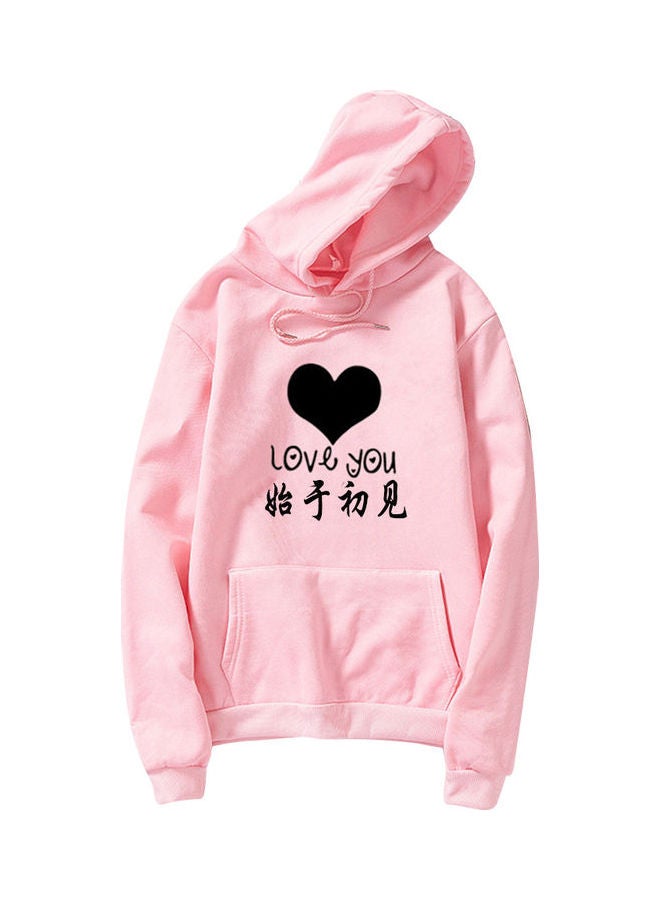 Thicken Casual Loose Printing Hooded Sweatshirts Pink