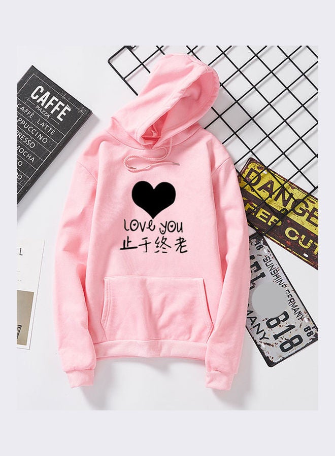 Thicken Casual Loose Printing Hooded Sweatshirts Pink