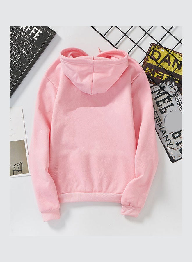 Thicken Casual Loose Printing Hooded Sweatshirts Pink