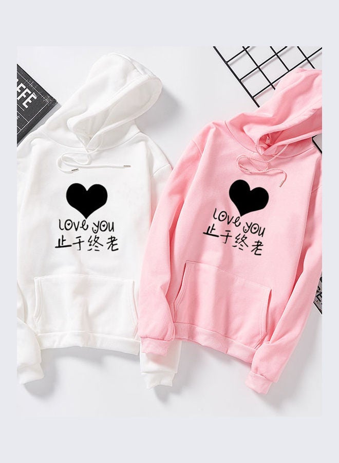 Thicken Casual Loose Printing Hooded Sweatshirts Pink