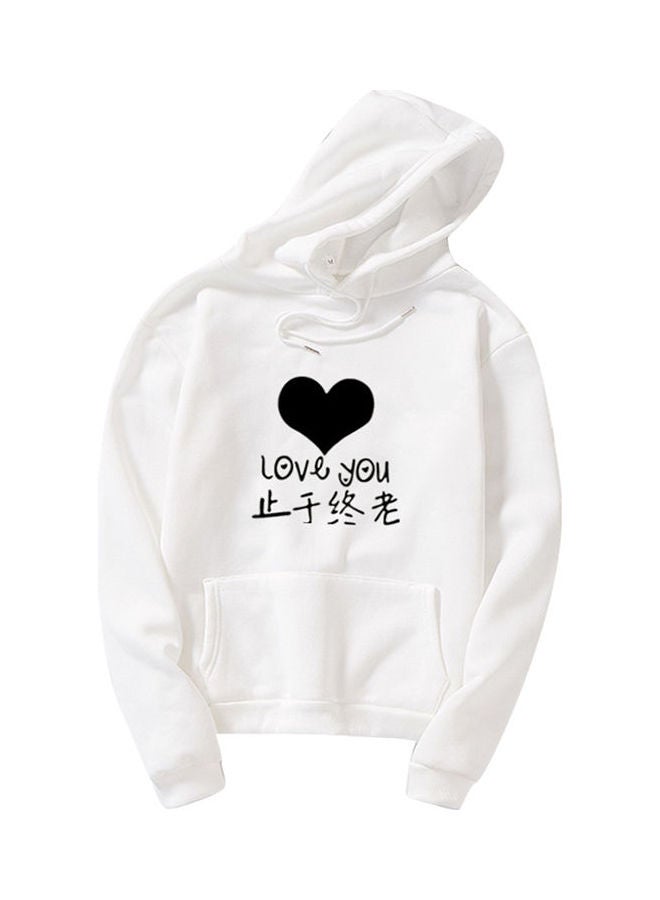 Thicken Casual Loose Printing Hooded Sweatshirts White