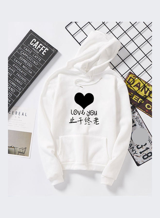 Thicken Casual Loose Printing Hooded Sweatshirts White