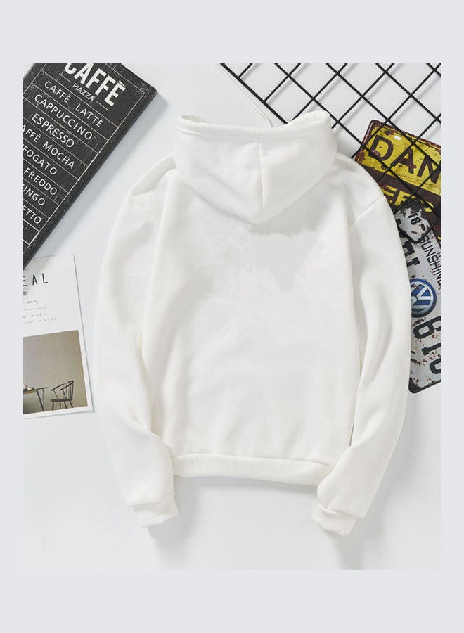 Thicken Casual Loose Printing Hooded Sweatshirts White