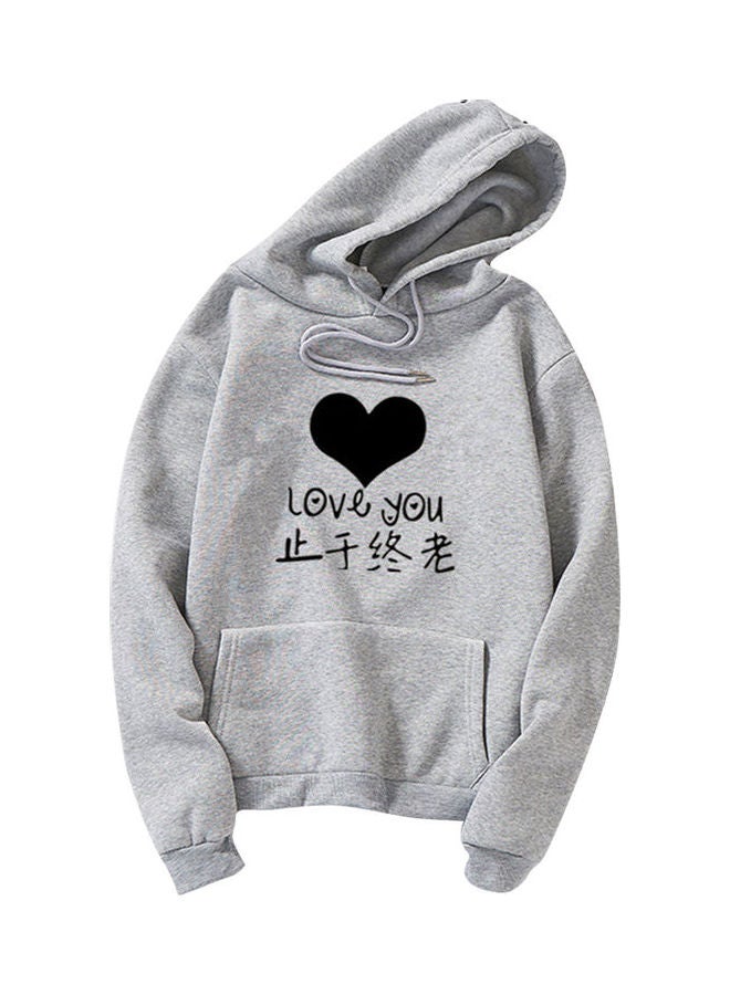 Thicken Casual Loose Printing Hooded Sweatshirts Gray