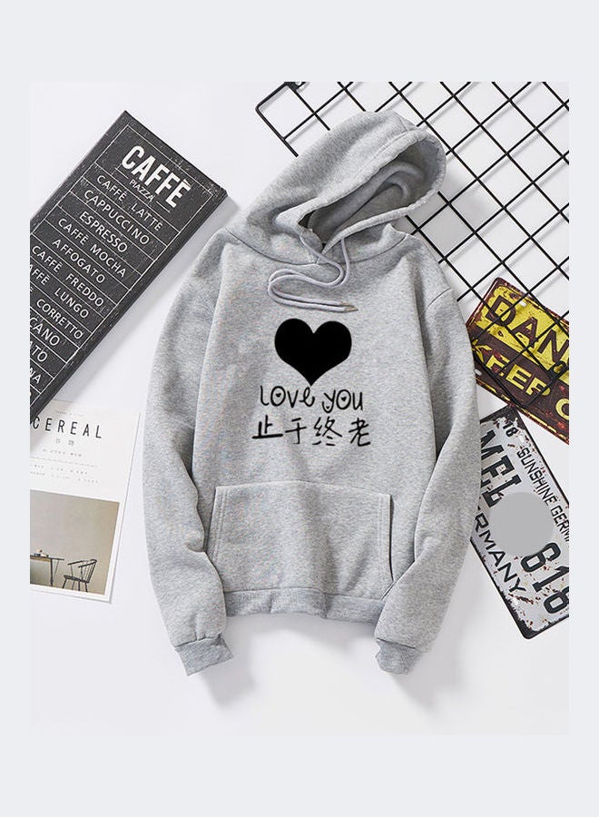 Thicken Casual Loose Printing Hooded Sweatshirts Gray