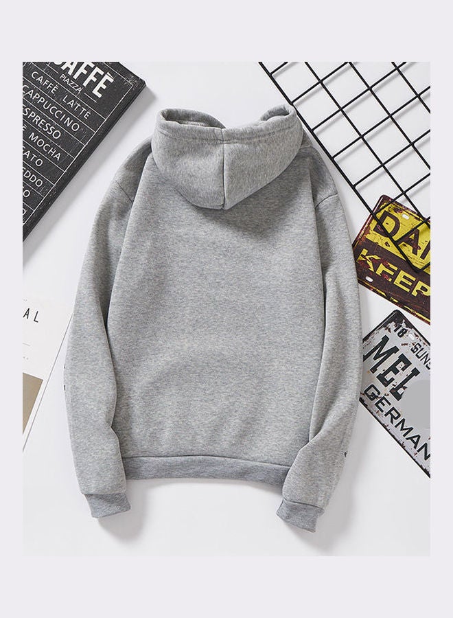 Thicken Casual Loose Printing Hooded Sweatshirts Gray