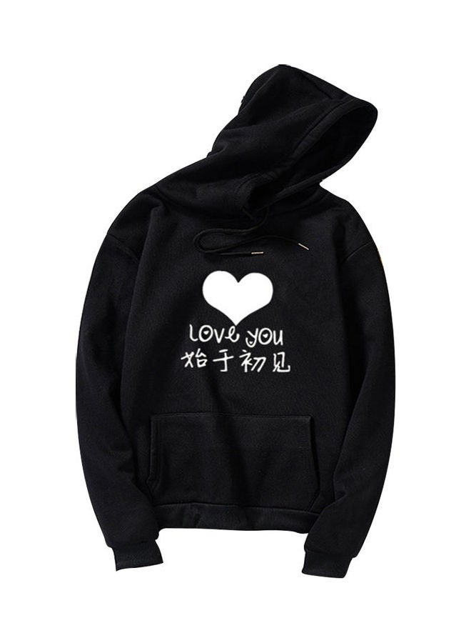 Thicken Casual Loose Printing Hooded Sweatshirts Black