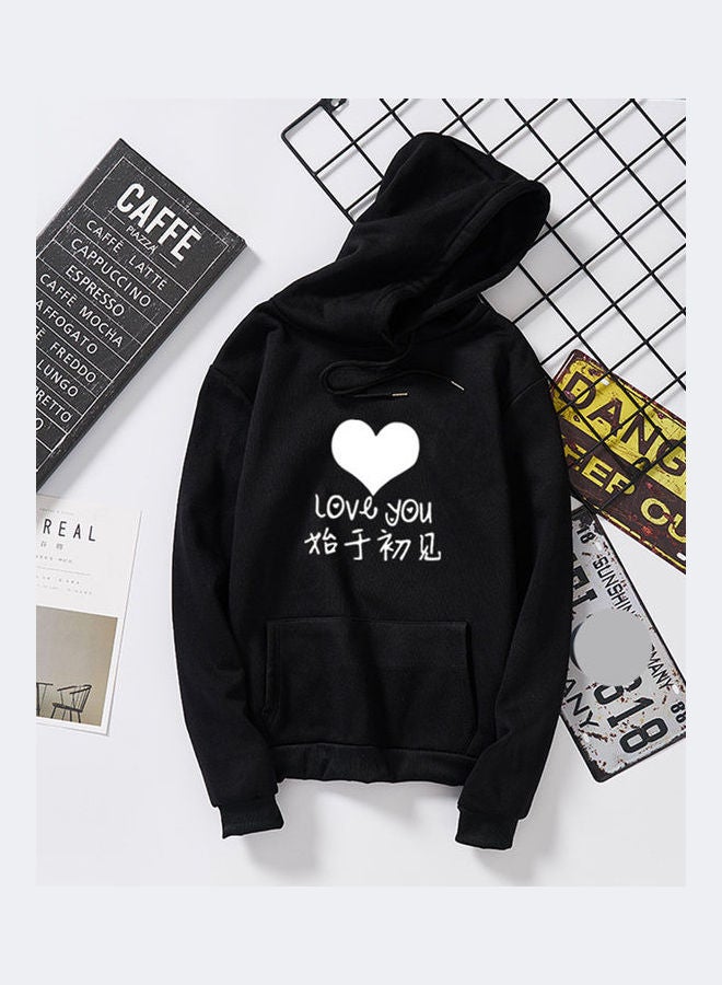 Thicken Casual Loose Printing Hooded Sweatshirts Black