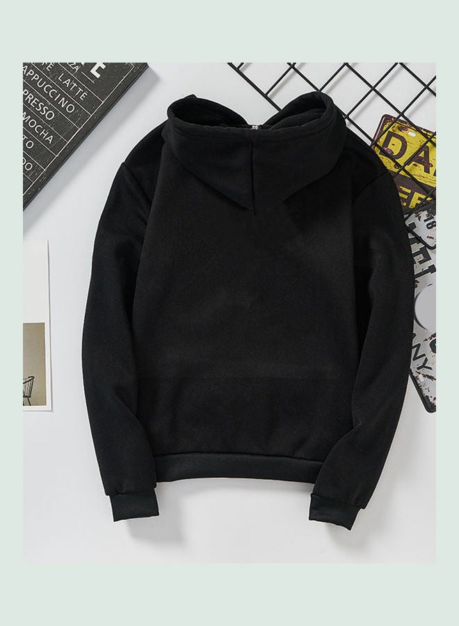 Thicken Casual Loose Printing Hooded Sweatshirts Black