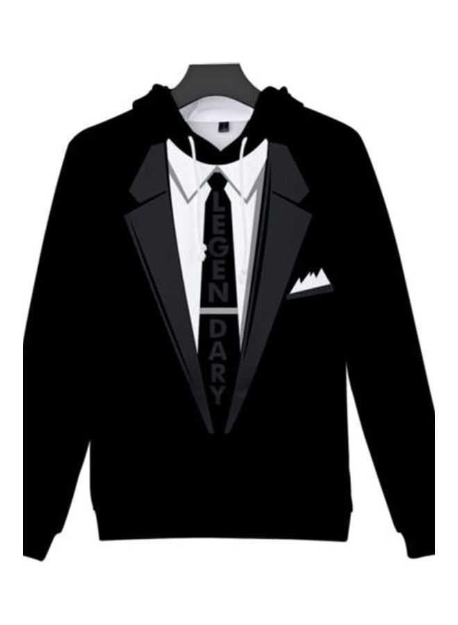 Printed Fake Tie Suit Design Hoodie Black/White