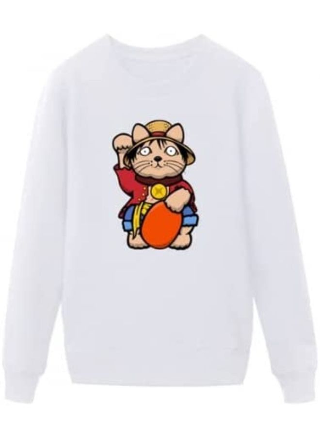 Cool Mens Cartoon Character Pattern Sweatshirt White