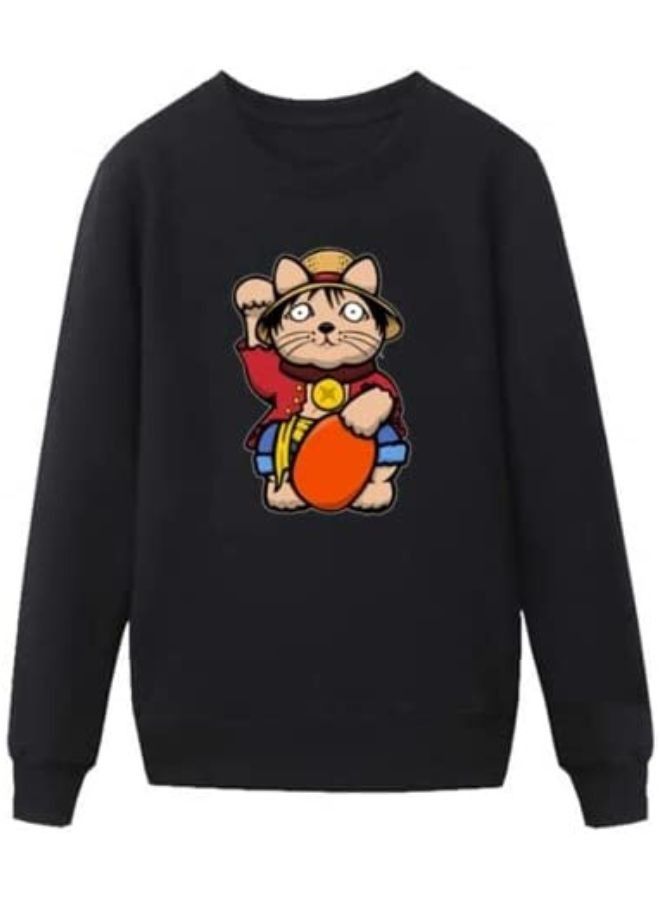 Cool Mens Cartoon Character Pattern Sweatshirt Black