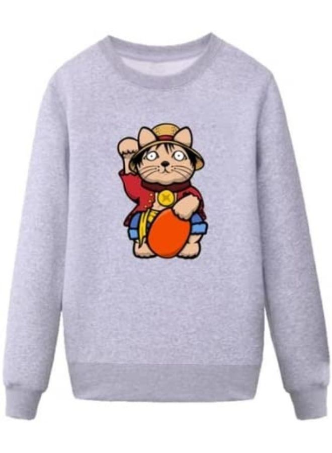 Cool Mens Cartoon Character Pattern Sweatshirt Grey