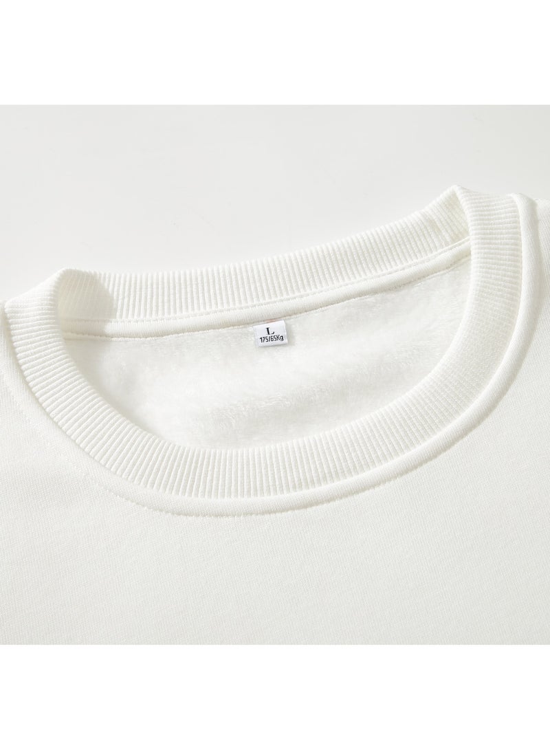 Solid Color Men's Wool Thickened Sweatshirt White