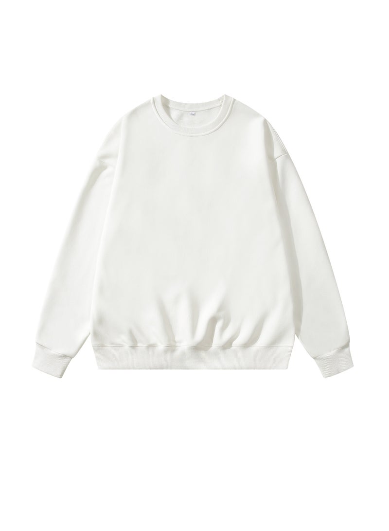 Solid Color Men's Wool Thickened Sweatshirt White