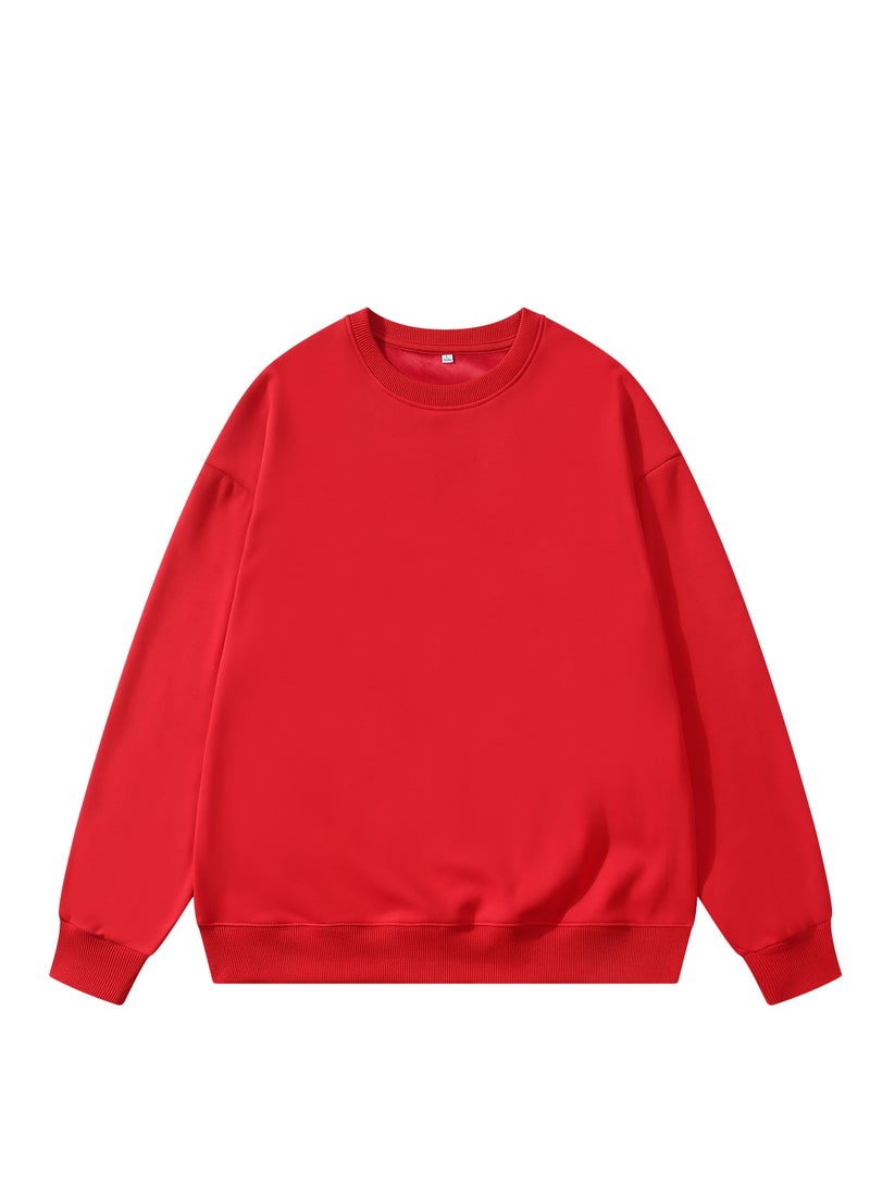 Solid Color Men's Wool Thickened Sweatshirt Red