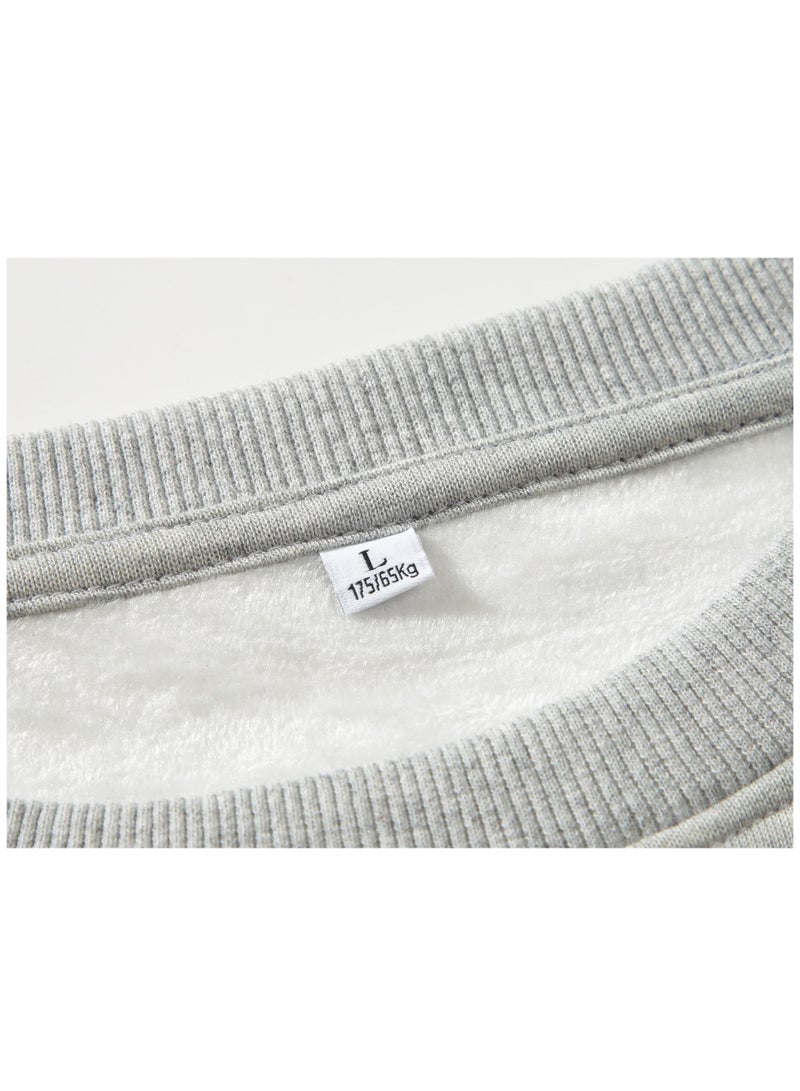 Solid Color Men's Wool Thickened Sweatshirt Grey