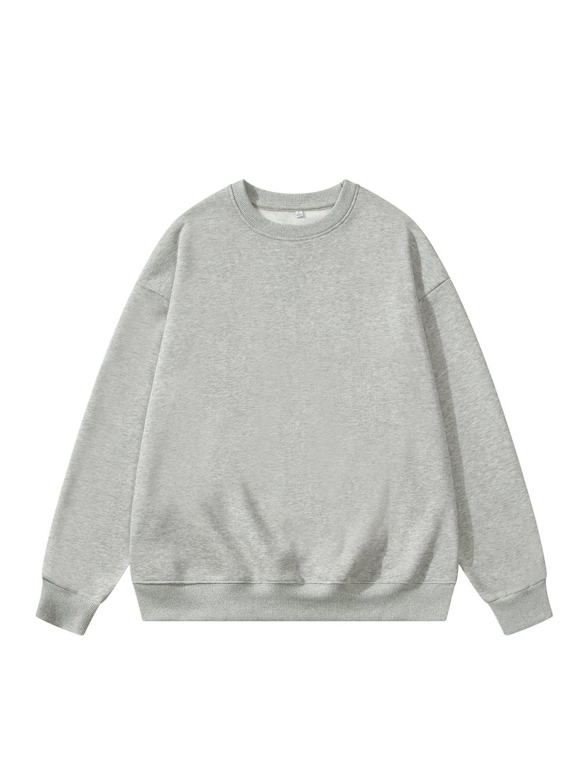 Solid Color Men's Wool Thickened Sweatshirt Grey