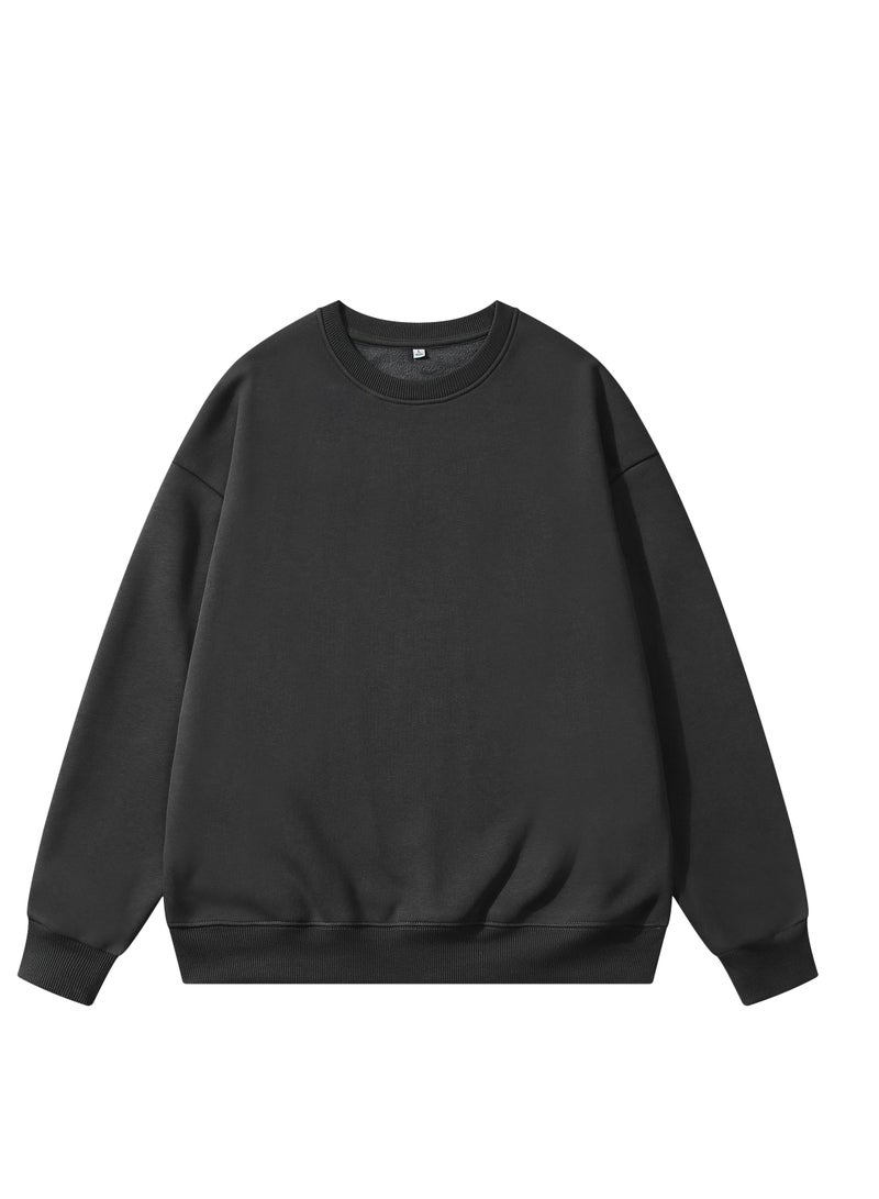 Solid Color Men's Wool Thickened Sweatshirt Black