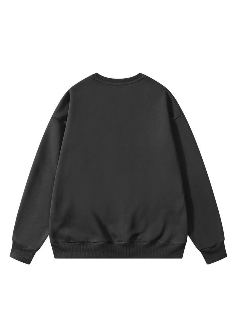 Solid Color Men's Wool Thickened Sweatshirt Black