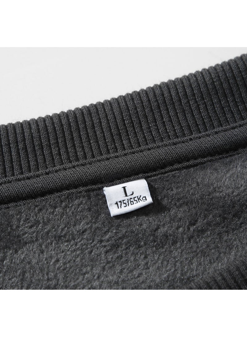 Solid Color Men's Wool Thickened Sweatshirt Black