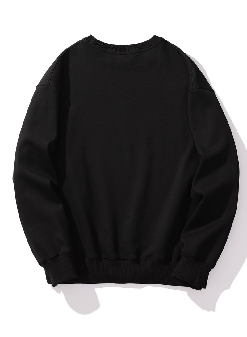 Squality Solid Color Hoodie Loose Long-Sleeved Top Black