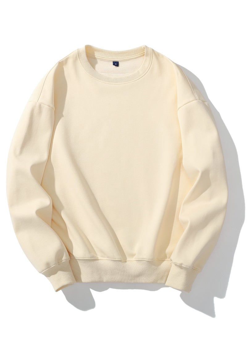 Squality Solid Color Hoodie Loose Long-Sleeved Top Beige